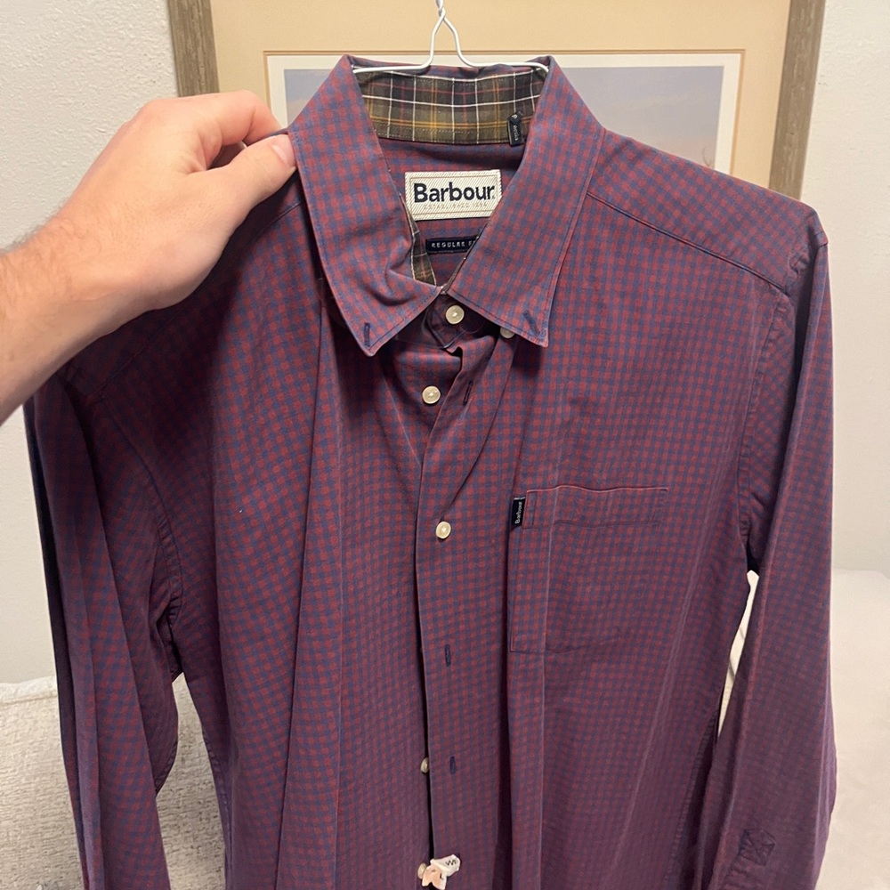 Barbour Men's Blue and Red Checkered Shirt